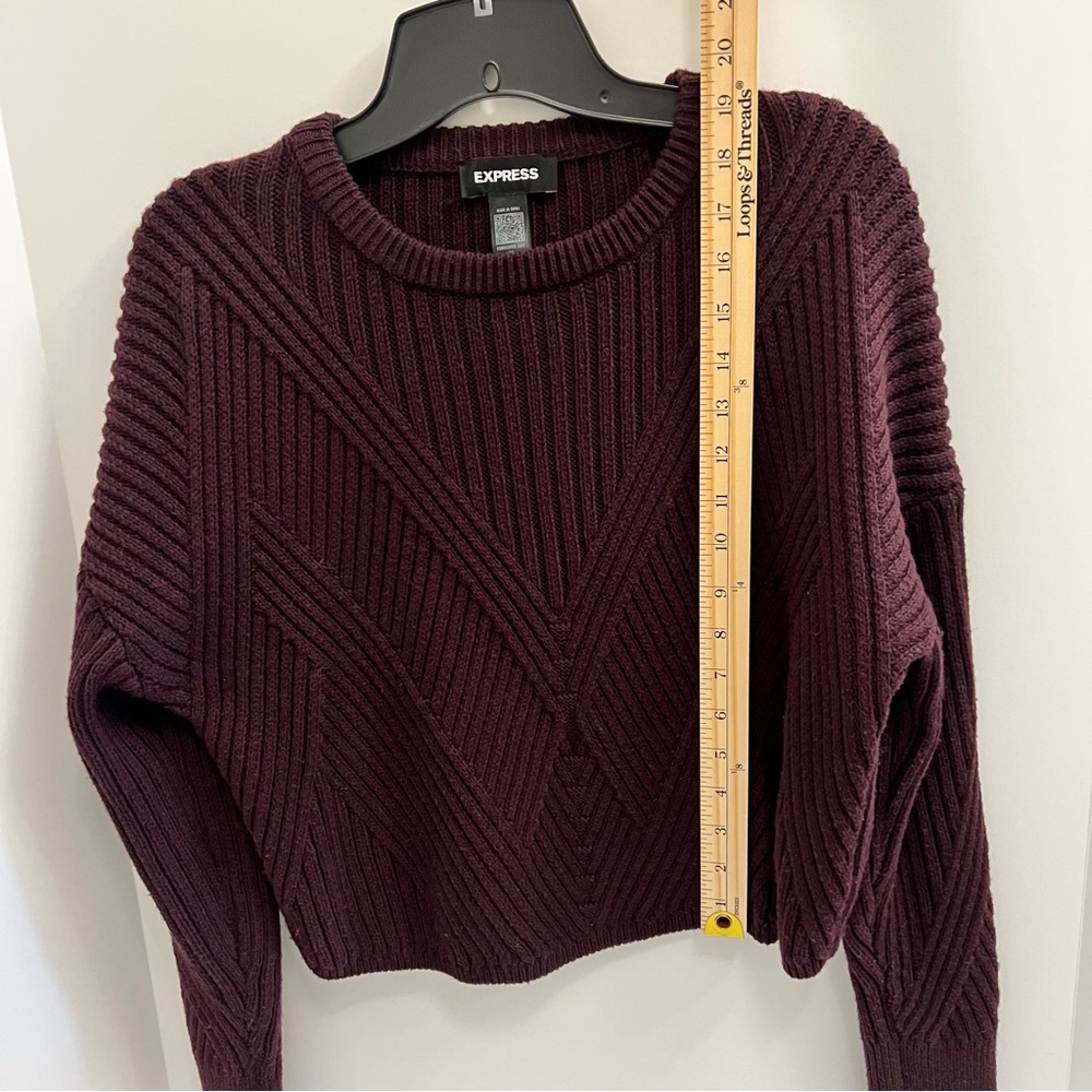 EXPRESS Ribbed Crew Neck Sweater-Dark Purple - Picture 5 of 7